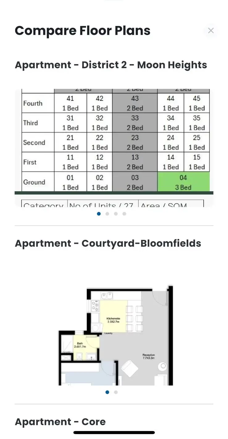Check details side by side, including floor plans, to spot the differences clearly.