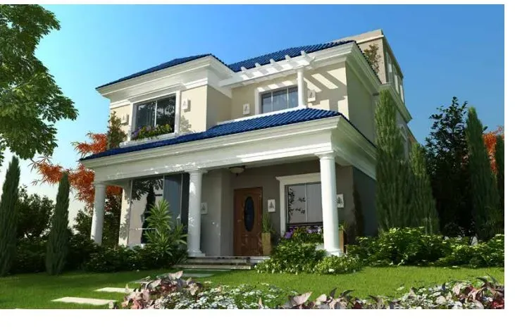 house type - a white and blue standalone villa
