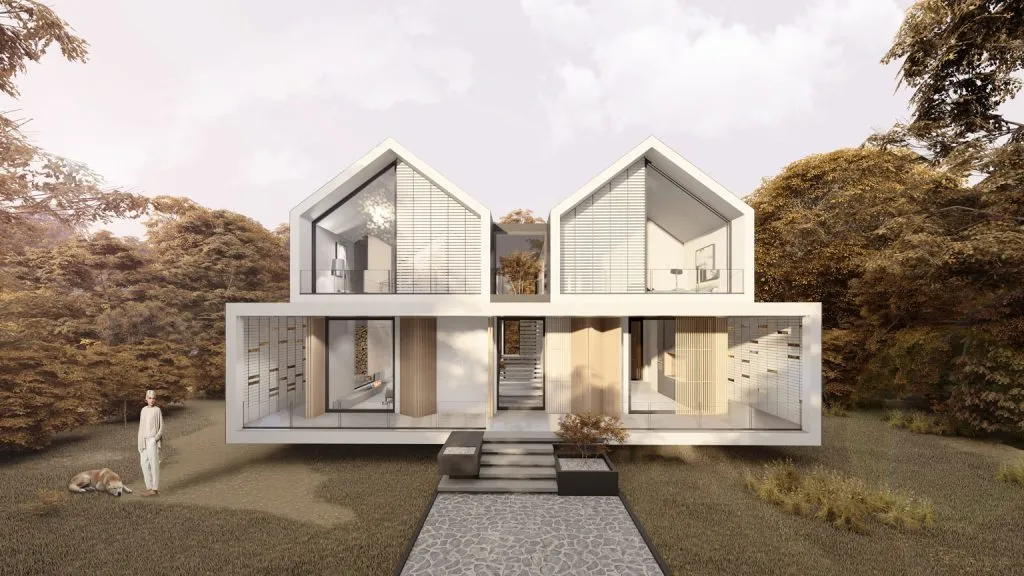 house type- a white twin house