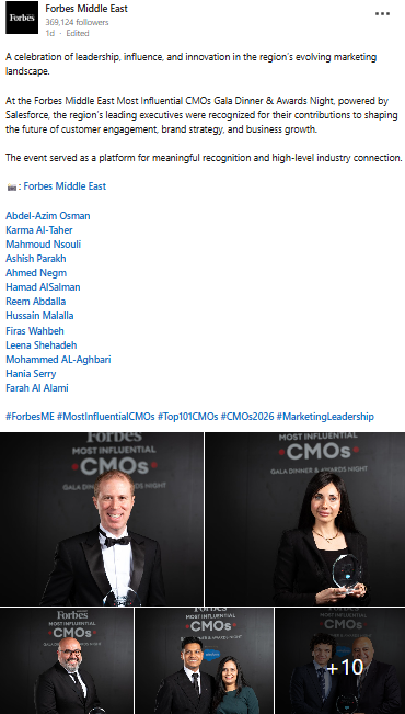 Forbes Middle East Most Influential CMOs - Abdel-Azim Osman