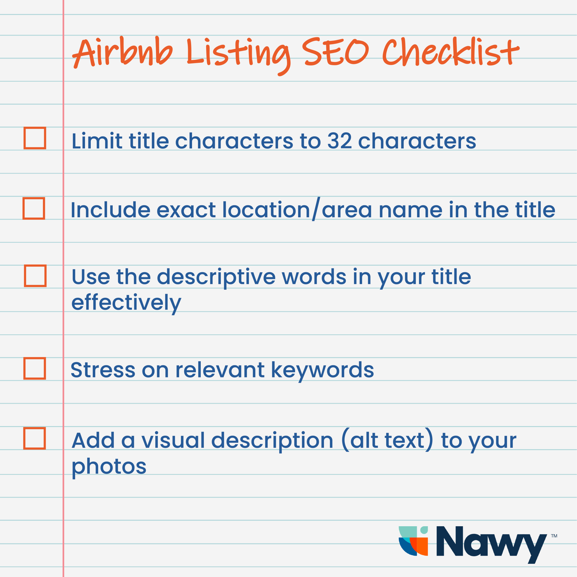 Nawy SEO Airbnb listing checklist